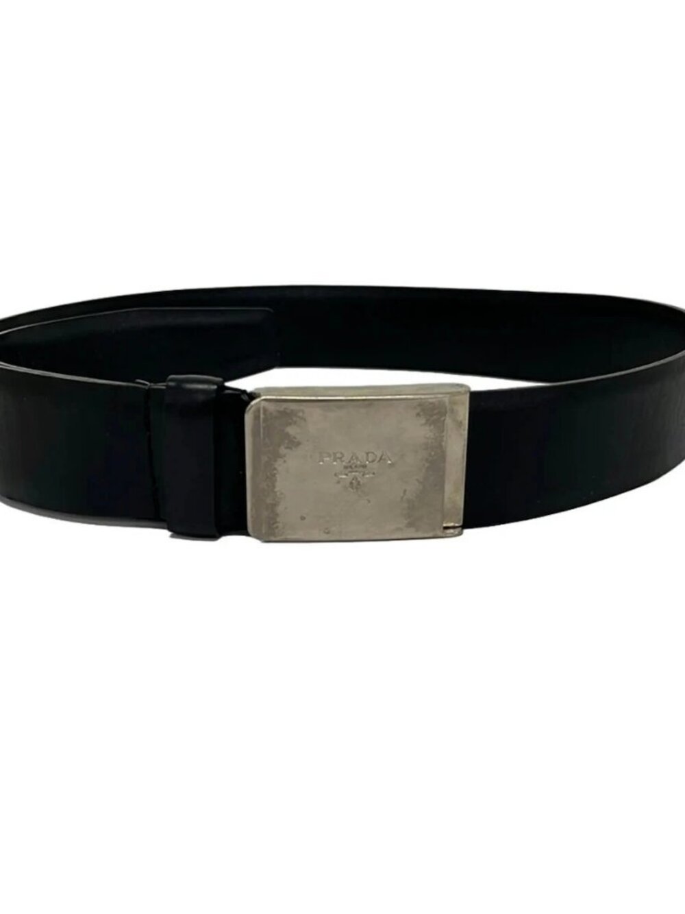 PRADA Black Silver Leather Hardware Belt